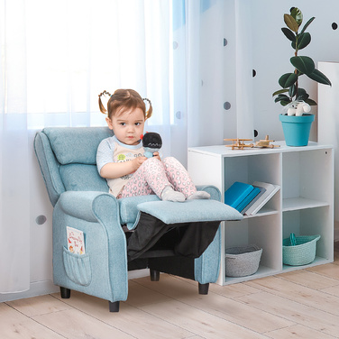 Дитяче крісло-диван HOMCOM, дитячий диванчик з регульованим лежаком та підніжкою, блакитний, для дітей 3-5 років, розміром 58x53x70 см | Aosom