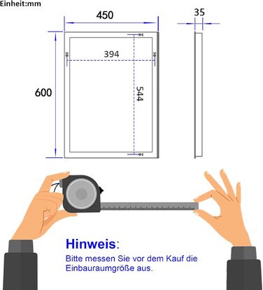 Дзеркало для ванної кімнати EMKE з підсвічуванням 60x80 см, 2 кольори світла, антизапар, IP44, енергозберігаюче LED, з вимикачем, 45L x 60B см