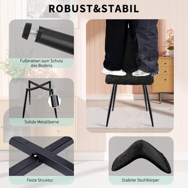 Набір стільців для їдальні, м'які стільці з льоновим покриттям та чорними металевими ніжками, смугастий дизайн, підходять для їдальні, вітальні, спальні, кухні, рецепції (2 шт., смугасті, чорні)