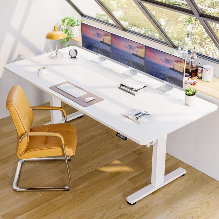 Регульований стіл для роботи з USB-C, електричний, з пам'яттю, стоячи/сидячи, комп'ютерний, для офісу, білий Pro, 200 x 80 см