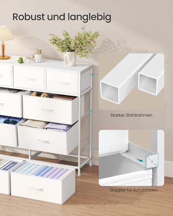 SONGMICS Комод з 9 висувних ящиків, шафа для зберігання, сталь, MDF, фліс, для спальні, прихожей, вітальні, білий (LGS323WH01)