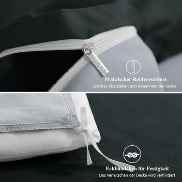 Комплект постільної білизни RUIKASI 135x200 з бавовни (4 частини) - сірий, двоколірний комплект з блискавкою, антрацит та світло-сірий, 135x200 см