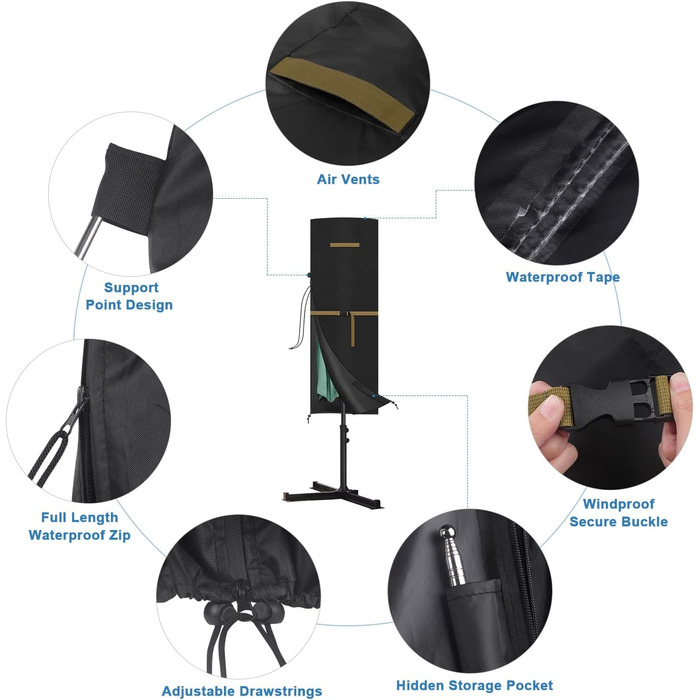 Захисний чохол для двостороннього парасоля VANSHEIM до Ø 400 см. Водонепроникний, захист від УФ, для парасолів-маркіз. Розмір 460x270 см.