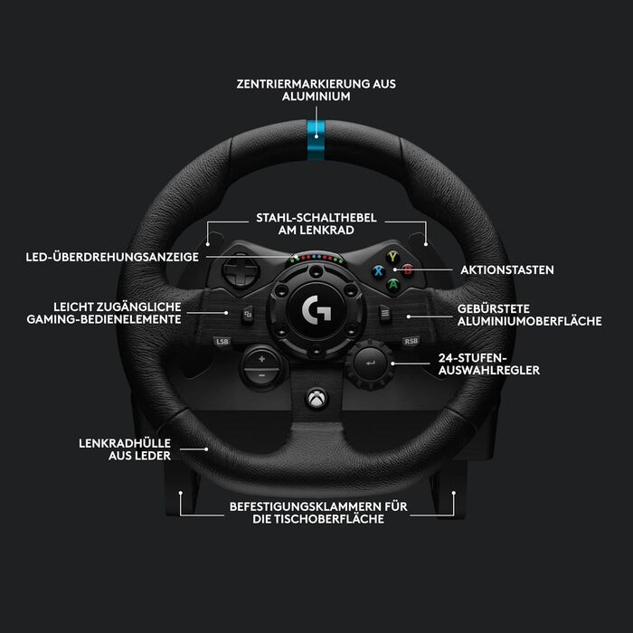Logitech G923 Racing Wheel – Гоночний руль та педалі з Force Feedback для PS5, PS4, PC, Mac (Чорний)