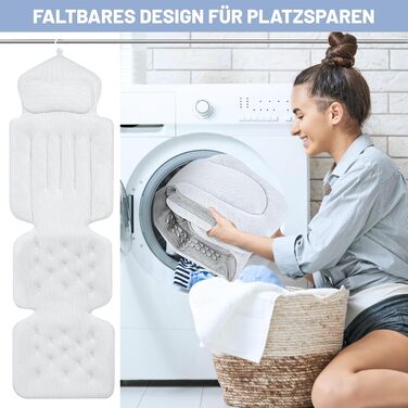 Подушка для ванни повномірна 134x41 см з підголівником та підтримкою попереку, швидковисихаюча, гіпоалергенна, з гачком та рукавичкою для ванни