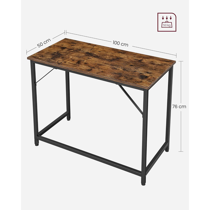 Письмовий стіл VASAGLE, 50x100x76 см, промисловий дизайн, металевий каркас, вінтажний коричнево-чорний