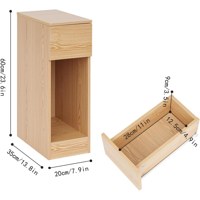 Тумбочка з шухлядою Awhtixbo, 20x35x60см, колір дерево
