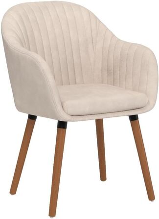 Крісла для їдальні WOLTU, набір 4 шт. - стильні крісла для кухні та вітальні з підлокітниками, м'яке оксамитове покриття, масивне дерево, кремовий колір, висота спинки 95 см