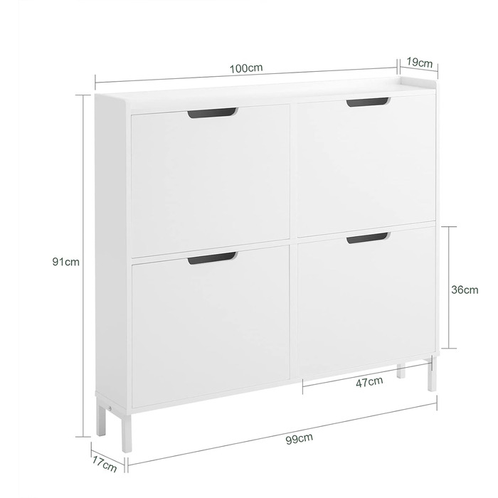 Шафа для взуття SoBuy FSR100-W з 4 дверцятами, 8 полицями, 100x91x19 см, біла