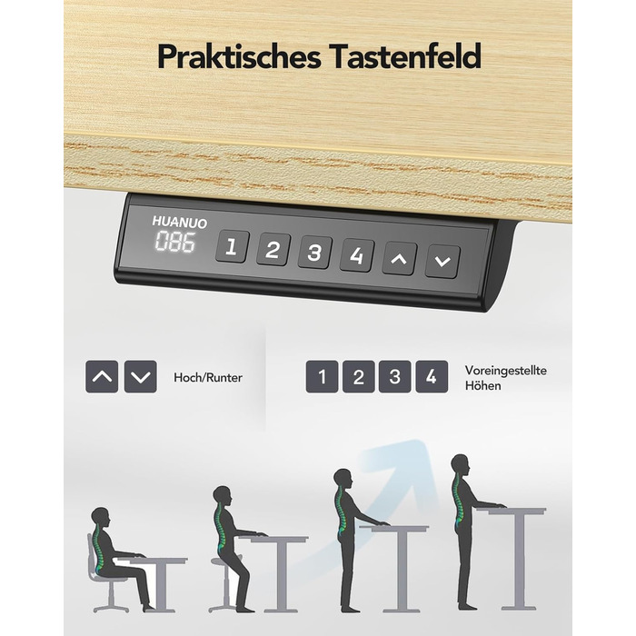 Регульований стіл-рама HUANUO з безщітковим мотором, вантажопідйомність 100 кг, для стільниць 110x200 см (тільки рама, білий)