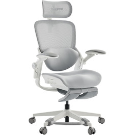 Ергономічне крісло Musso E80 Muse FemmePosture™ для жінок - регулювання спинки до 135°, 3D-підтримка попереку, 17см 4D-підголівник, висувна підніжка, регулювання глибини та висоти сидіння, регульовані підлокітники (Сірий)