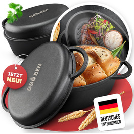 Гusseisen Bräter (34 см) з кришкою: сковорода-жаровня з чавуну для гриля, Dutch Oven, для індукції, газового гриля та духовки