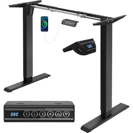 Підставка для столу WOLTU, електрична, регульована висота та ширина, 4 пам'яті, USB-порт, чорна
