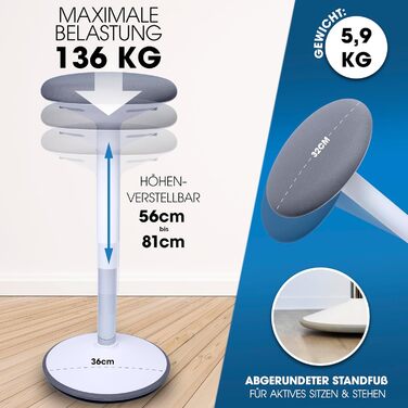 Ергономічний офісний стілець 2в1: стілець та підставка для ніг - регульована висота, для здорової спини, офіс (білий)