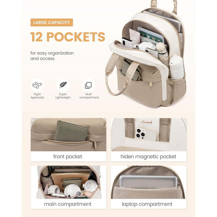 Сумка-рюкзак LOVEVOOK для жінок, з відділенням для ноутбука, водонепроникна, для подорожей, роботи, навчання, універсальна, 1-hellgrün-beige (15,6 дюймів, сіро-рожевий)