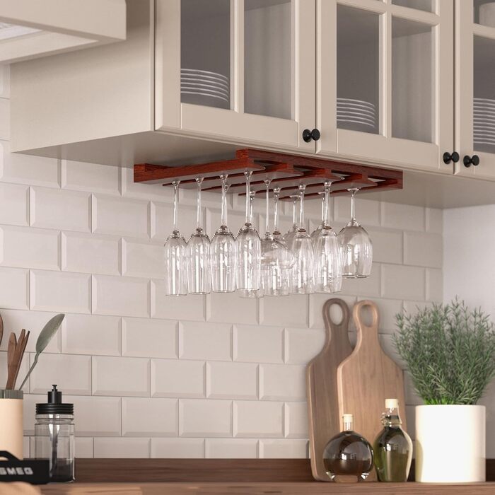 Настінна полиця для келихів Rustic State Eze, 4 секції, на 12 келихів, 30.5 см, махагон