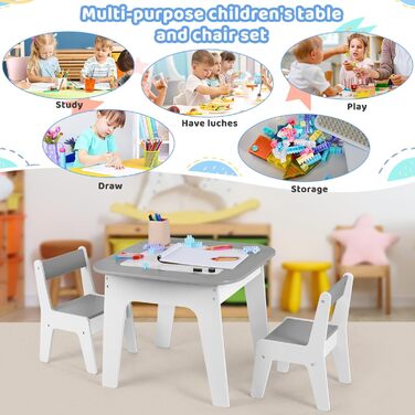 Дитячий стіл MAMIZO з 2 стільцями - дитяча меблева група, стіл і стільці для дитячої кімнати, сірий