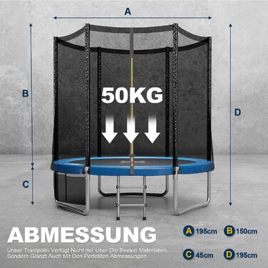 Батут JUMMICO вуличний Ø 183/228/305/366/427 см, сертифікат GS, для дітей з драбиною та кишенею (183 см, синій)