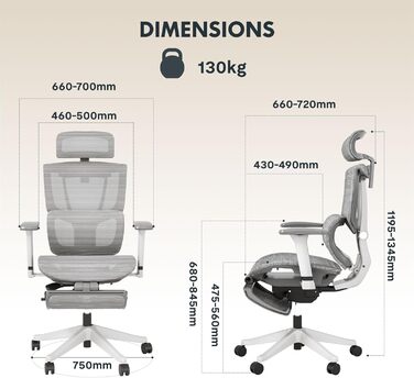 Крісло офісне ергономічне FLEXISPOT ErgoX з регульованою поперековою підтримкою, 4D підлокітниками, 2D підголівником та дихаючим сидінням. Макс. навантаження 130 кг.