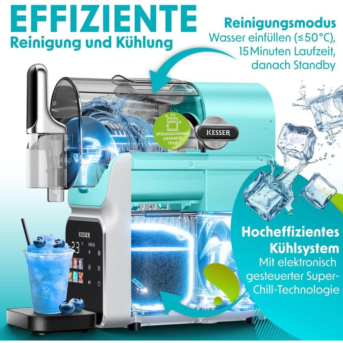 Машина для приготування сляшу KESSER® - сляш-мейкер 2л - для сляшу, коктейлів, фраппе, молочних коктейлів та замороженого соку - за 25 хв з 6 програмами - з 3 стаканами та книгою рецептів, (2 літри, світло-блакитний)
