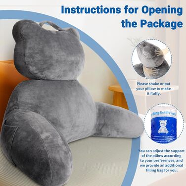 Подушка для читання TranquilRelax з кишенею для спини, велика подушка для сидіння в ліжку для дорослих, подушка для читання/відпочинку