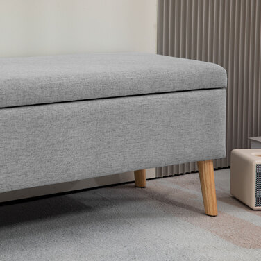 Лавка з м'якою оббивкою HOMCOM з місцем для зберігання 110 x 39 x 45 см у сірому кольорі з льоном Вигляд для передпокою Спальні Вітальні з гумового дерева