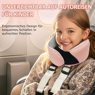 Подушка для шиї ProGlobe, 100% Memory Foam, ортопедична, для подорожей (літак, авто, поїзд), з маскою для сну, сітчаста сумка (світло-рожева)