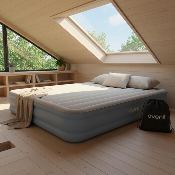 Надувний матрац Avenli для 2 осіб 203x152x33 см з вбудованим насосом - самонадувний, флоксовий, для кемпінгу та дому