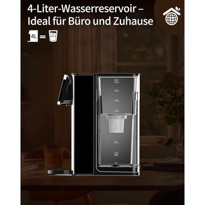 ЗACHVO Дозатор гарячої води UR05-2200W: миттєве гаряче водопостачання, 4 температурні режими, 3 об'єми, 4л бак, компактний та енергоефективний, захист від перегріву, дитячий замок, для кухні та офісу, фільтр з активованого вугілля