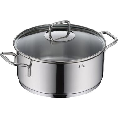 Набір кухонного посуду Silit Extra Cook: каструлі 16/20/24 см з кришкою, ковшик 16 см, мірна шкала, широке вільно, придатний для миття в посудомийній машині, з нержавіючої сталі Crominox (казанок 24 см)