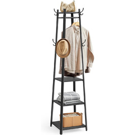 Навісна вішалка для одягу VASAGLE LCR080W09, 8 гачків, 4 полиці, металевий каркас, для шарів, курток, сумок, золо дуб + хмаринний білий