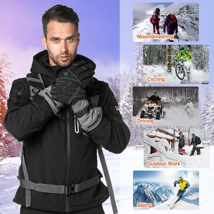 Обогревні рукавички COREEDGE 7.4V 3000Ah для чоловіків, нагрівальні рукавички для катання на сноуборді, лижах, велосипеді, риболовлі (L, чорний)