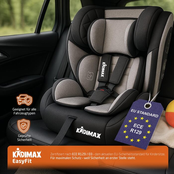 Автокрісло i-Size 9-36 кг, 15 місяців - 12 років, ECE R129/03, Група 1/2/3, регульована підголовник, сіре