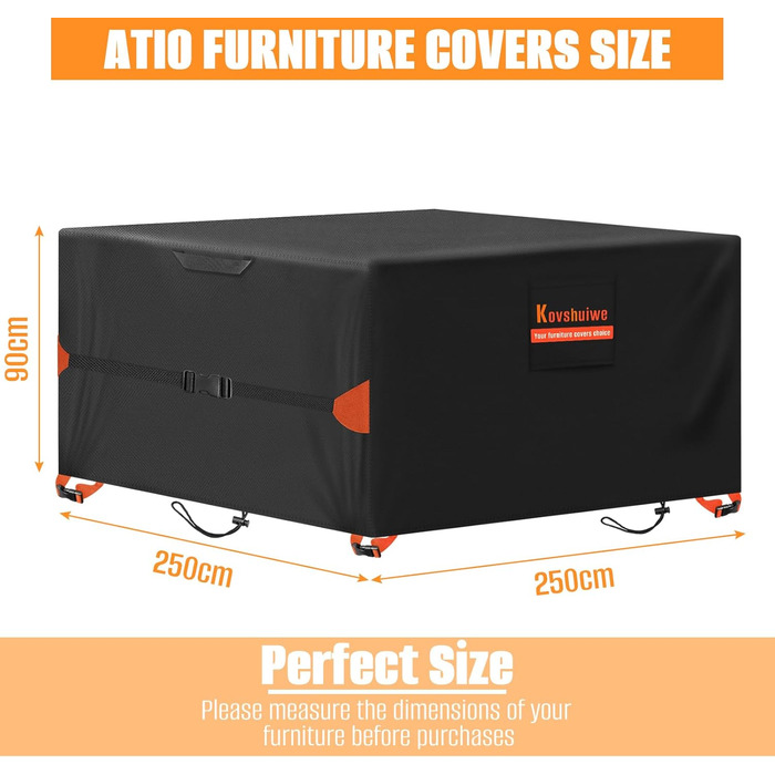 Захисний чохол для садово-патіо меблів, 250x250x90 см, водовідштовхуючий, стійкий до УФ-випромінювання, 420D, для вулиці