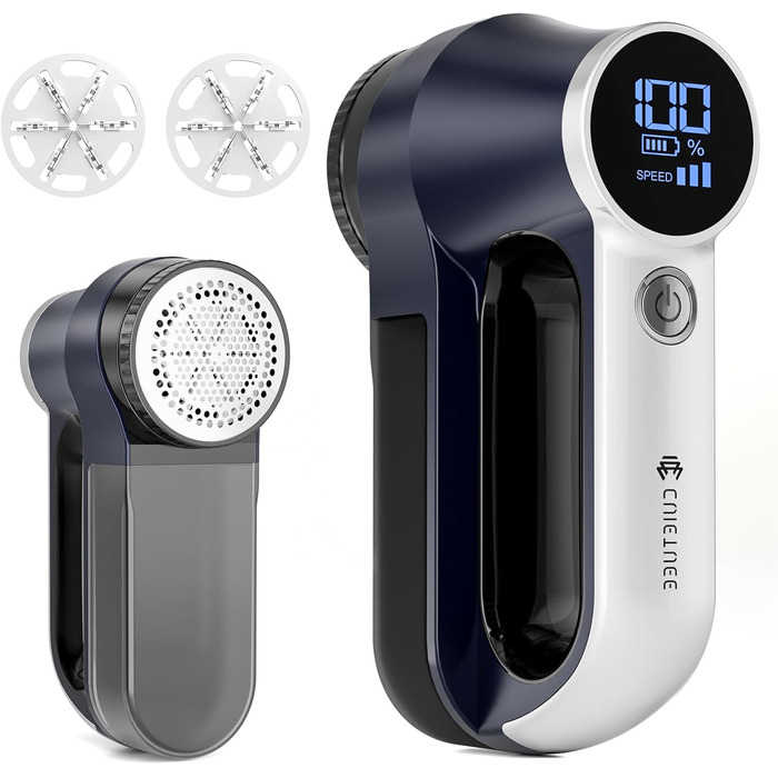 Електричний видалення ворсу CuieTuee з LED-підсвічуванням, USB-зарядка, 3 швидкості, 2000mAh, для одягу, білий (темно-синій)