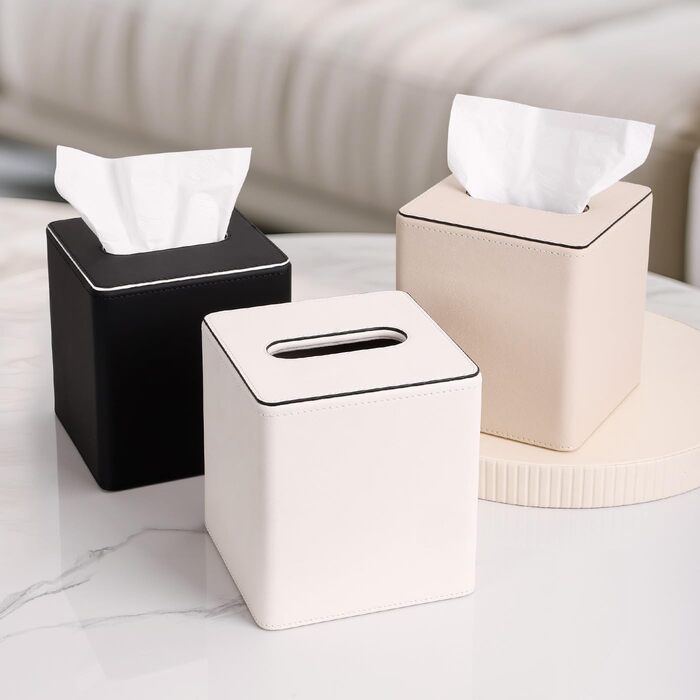 Склянка для серветок KINGFOM з PU шкіри, квадратна, для офісу/авто/дому (слонова кістка)