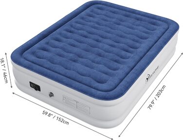 Надувний матрац YITAHOME самонадувний 2 особи, надувне ліжко з вбудованим електричним повітряним насосом, надувне ліжко з матрацом із сумкою для зберігання для кемпінгового гостьового ліжка, 300 кг МАКС., 203 x 152 x 46 см Стиль B Синій білий