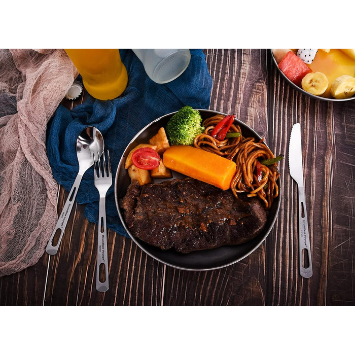 Набір туристичного посуду iBasingo Titan 3 шт. (вилка, ложка, ніж) з нержавіючої сталі - для кемпінгу, риболовлі, пікніків, грилів