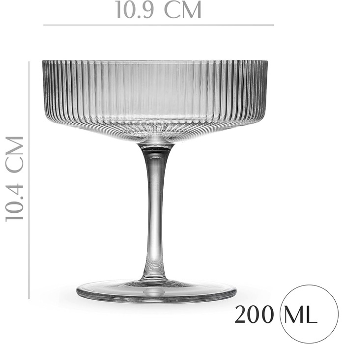 GLASSIQUE CADEAU Набір келихів для коктейлів та шампанського, 4 шт., 200 мл, арт-деко, димчасто-сірий кришталь