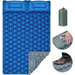 Спальний килимок для кемпінгу, надувний надувний матрац для активного відпочинку, надлегкий надувний матрац, переносний складаний лежак для подорожей, походів, пляжу,походів і альпінізму Синій сірий подвійний