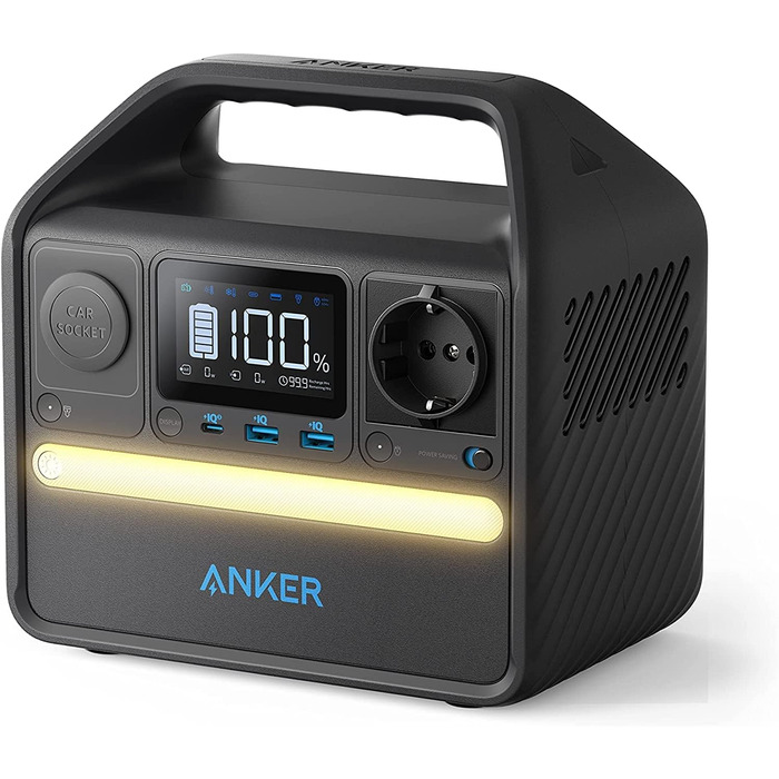 Зарядна станція Anker 521, компактний генератор електроенергії 256 Втгод, 5-портова електростанція 200 Вт, 1 розетка, живлення USB-C PD потужністю 60 Вт, набір акумуляторів LiFePo4, світлодіодне світло, для кемпінгу, надзвичайних ситуацій (відремонтований