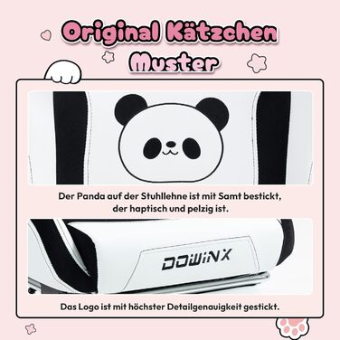 Ігровий крісло Dowinx Panda Edition - ергономічне комп'ютерне крісло з підніжкою, PU-шкіра, поперекова підтримка, чорно-білий дизайн