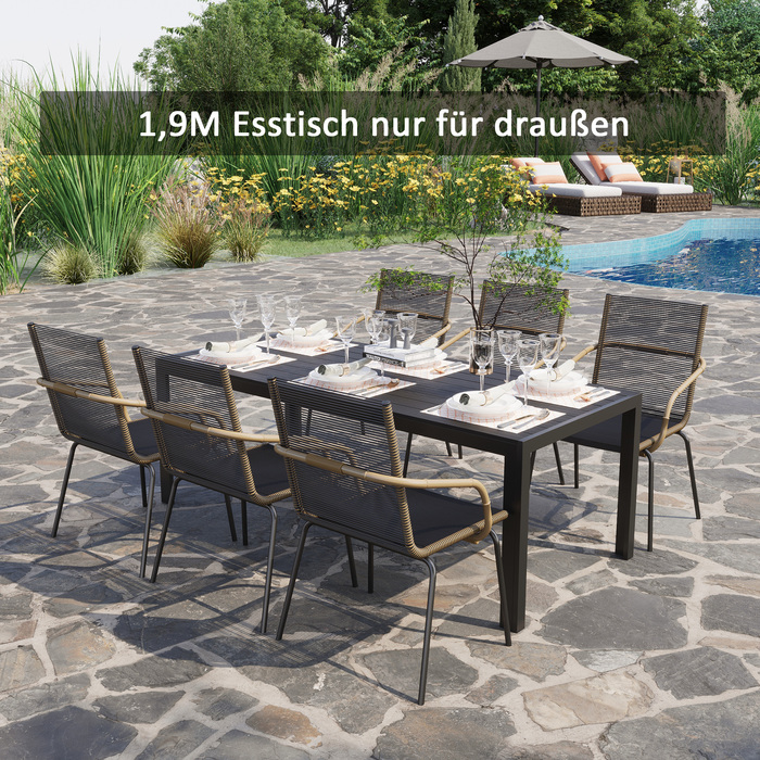 Outsunny Garden Table Алюмінієвий стіл 120x70 см для саду, патіо, дерево-пластик, полідерево, чорний, стійкий до погодних умов, і сучасний.