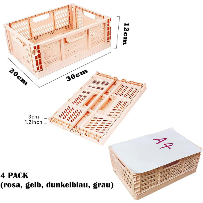 Складний кошик для зберігання NCRGB, невеликий складний складний ящик, складні ящики, кошики для зберігання, ящики для зберігання, складний кошик для кухні, спальні (3020 12 см, 4 шт.)