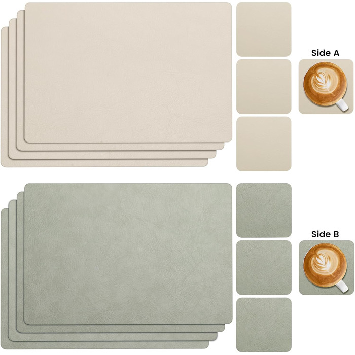 Набір серветок YIHELU 6 шт. з штучної шкіри, вологостійкі, неслизькі, легко миються, для кухні та їдальні, м'ятно-зелені/кремові