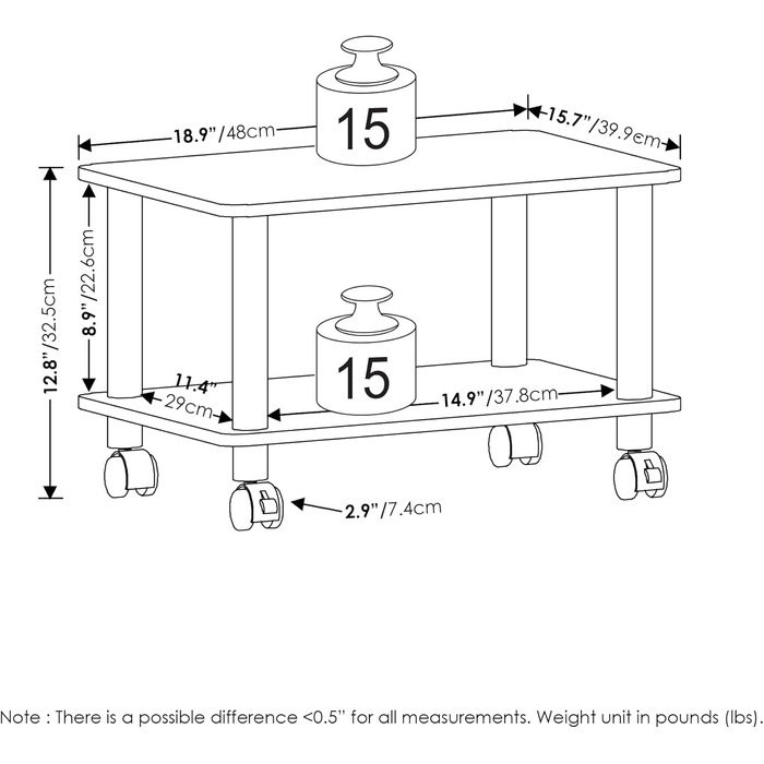 Підставка для комп'ютера Furinno Econ для офісу, з роликами, 2-рівнева, Espresso/Schwarz