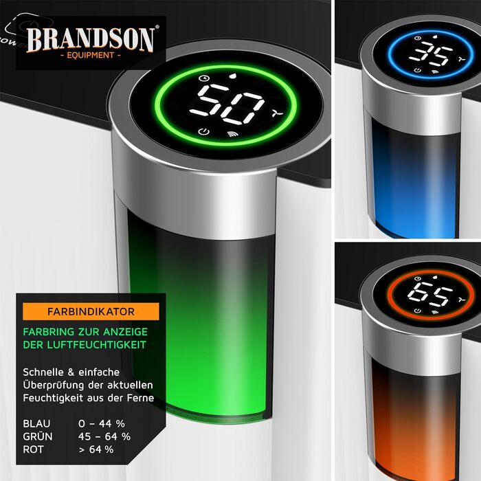 Електричний осушувач повітря Brandson з компресором, 12 літрів, Wi-Fi, з таймером, функцією відтавання, білий