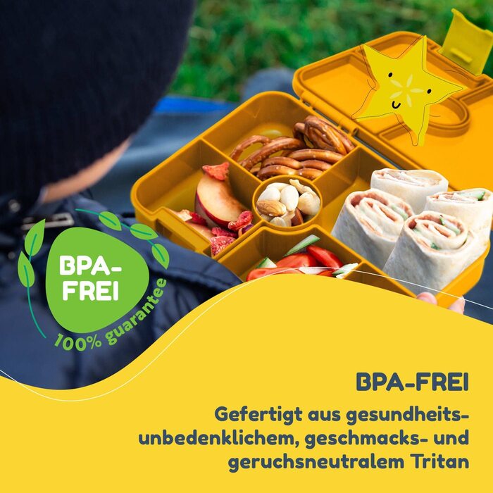 Коробка для сніданку SCHMATZFATZ Junior для дітей з відділеннями / коробка для сніданку без BPA для дітей / коробка для Бенто для дітей коробка для хліба / коробка для закусок / ідеально підходить для школи, дитячого садка і подорожей (Orange Lite)