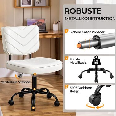 Крісло офісне Yaheetech з регульованою висотою сидіння, обертається на 360°, штучна шкіра, з роликами для офісу/вітальні, біле