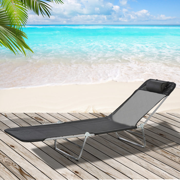 Outsunny Sun Lounger Садовий шезлонг Relax Lounger на 2 ноги Шезлонг чорний складний для саду, тераси та балкона